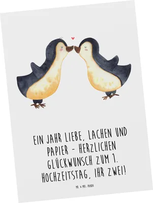 Produktbild von Mr. & Mrs. Panda Postkarte 1. Hochzeitstag Papierhochzeit - Weiß - Geschenk, Postkarten, Heiraten, Ansichtskarten, Ehejubiläum, Heirat, Liebesfeier, Grußkarte, bildkarte