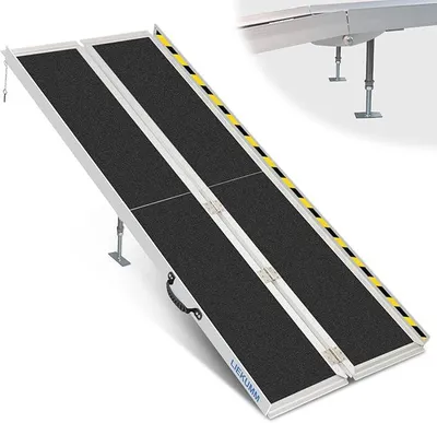 Produktbild von Rollstuhlrampe 304 cm, 300 kg Tragkraft Aluminium Rampe Rollstuhl | Rutschfeste, Tragbare Faltbar Auffahrrampe Rollstuhl, Rollstuhlrampe für Treppen, Türschwellen, Rollstuhl, Zuhause