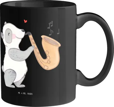 Produktbild von Mr. & Mrs. Panda Becher Saxophon Magie - Schwarz - Geschenk, schöne tasse, Klangwelt, Blues, haferl, Kaffeetasse, Saxophonist, Instrument, Pott, Solo, Lernen, Musizieren