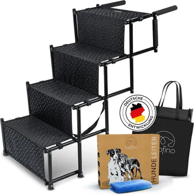 Produktbild von Hundetreppe für Autos bis 60 kg - Klappbare Hunderampe für kleine und große Hunde - Einstiegshilfe für alle Autos - Mit Tragetasche