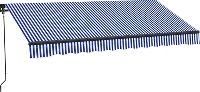 Image de Outsunny Store banne manuel ršŠtractable 3 x 2,5 m store pour balcon inclinaison ršŠglable manivelle cadre en aluminium polyester Anti-UV bleu et blanc