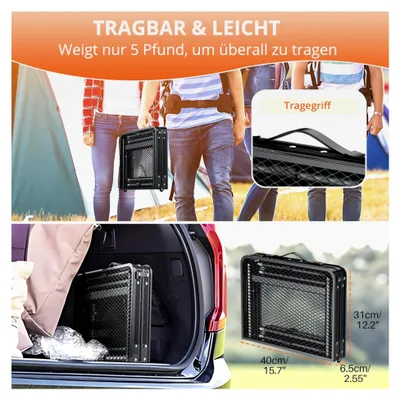Produktbild von Tragbarer Grilltisch 60 x 40 cm, X-förmiger Campingtisch für den Außenbereich, klappbar mit 3 höhenverstellbaren Optionen (24/47/71 cm), Klapptisch mit Mesh-Oberfläche, leicht zu montierender Multifunktionstisch für Picknick und Camping
