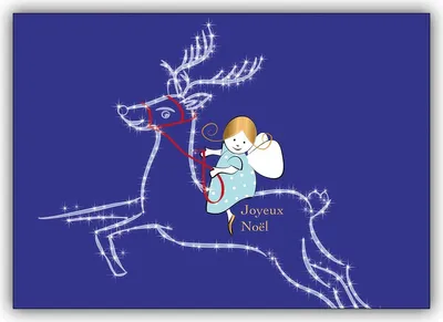 Produktbild von 4x Süße französische Weihnachtskarte mit auf Rentier reitendem Engel