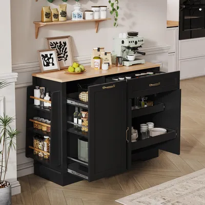 Obrázek produktu pro okwish Sideboard, úložná skříň se zásuvkou a otevřeným úložným prostorem, skříň se zásuvkami, kuchyňská skříň s výsuvnou policí, velký úložný prostor, do obývacího pokoje a kuchyně, černá