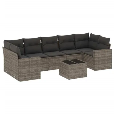 Produktbild von vidaXL 8-tlg. Garten-Sofagarnitur mit Kissen Grau Poly Rattan