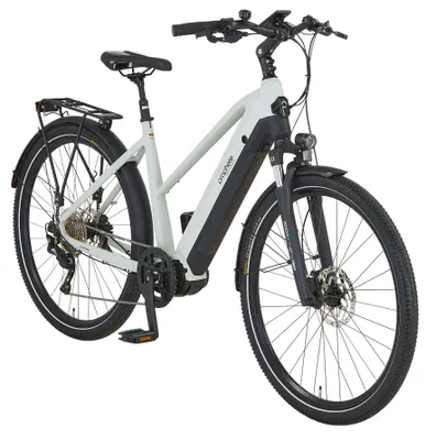 Produktbild von Prophete Entdecker 5.0 Damen Trekking E-Bike 28" – AEG 250W Mittelmotor, 220 km Reichweite, Shimano Deore 10-Gang, Hydraulische Scheibenbremsen, LED-Beleuchtung, Integrierter Li-Ion Akku, Grau/Schwarz