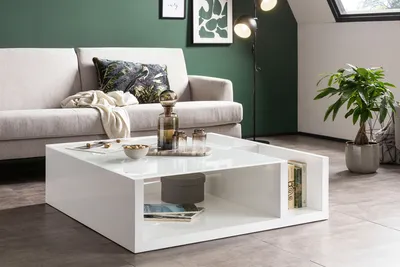 Produktbild von SalesFever Couchtisch mit 3 Ablagefächern | 12 mm Sicherheitsglas-Tischplatte | B 100 x T 100 x H 30 cm | weiß