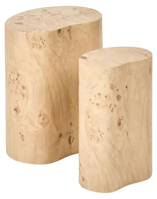 Produktbild von BELIANI Couchtisch 2er Set Braun MDF-Platte in Wurzelholzoptik Asymmetrisch Oval Japandi Stil Minimalistisches Design Wohnzimmertisch Sofatisch