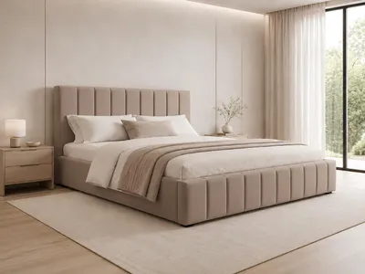 Produktbild von MOEBLO Polsterbett Bett 01 – Doppelbett mit Kopfstütze, Rahmenbettgestell, Bettkasten, Lattenrost und gepolstertem Kopfteil - 180x200 - Rabbit (TRINITY 5)