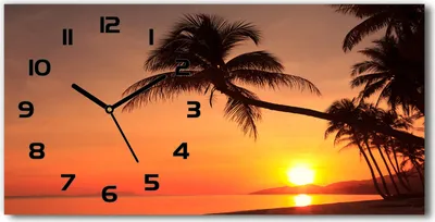 Produktbild von Wanduhr aus Glas – 60x30 cm - Glasbild - Glasuhr - Gehärtetes Glas - schwarze-zeiger - Sonnenuntergang am Strand