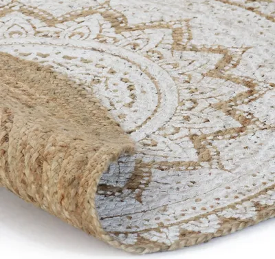Image de vidaXL Tapis Jute Tressé Imprimé 120 cm Rond