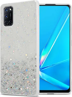 Image de Cadorabo Housse pour Oppo A92 en transparent avec paillettes Housse de protection en silicone TPU flexible avec paillettes scintillantes Case Cover Etui Handy Hülle