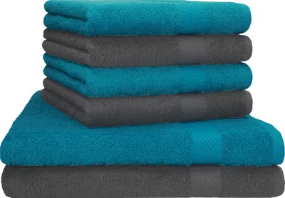 Produktbild von Betz 6-tlg. Set PALERMO - 2 Liegetücher 4 Handtücher 100% Baumwolle  Farbe: anthrazit / petrol