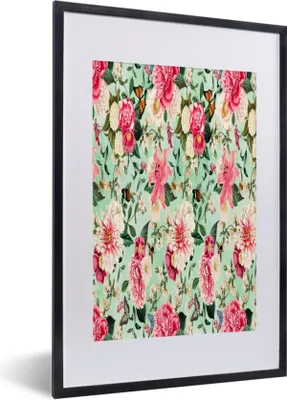 Produktbild von MuchoWow® MuchoWow® Gerahmtes Poster Blumen - Lilie - Rosa - Schmetterling 40x60 cm - Poster mit zchwarzem Bilderrahmen - Poster in Rahmen