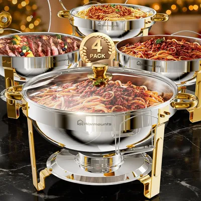 Chafing Dish Set, 4er Pack, 5 L, Gold, Glasdeckel
