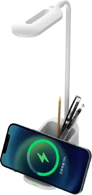 Obrázek produktu pro Bezdrátová nabíječka telefonu lampa BÍLÝ stojan na telefon