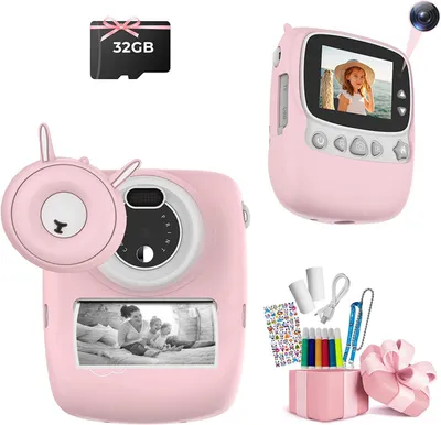 Obrázek produktu pro Dětský instantní fotoaparát s 32GB paměťovou kartou, barevnými fixy a fotografickými klipy pro kreativní tvoření, digitální fotoaparát pro děti