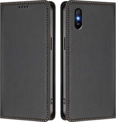 Image de Etui en cuir pour Xiaomi Redmi 9A, étui magnétique en cuirPolyuréthaneavec support Noir