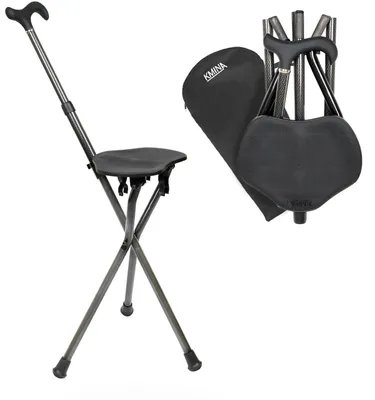Produktbild von KMINA Gehstock mit Sitz aus Carbon, faltbar, 85 bis 95 cm, 3 Füße, Schwarz