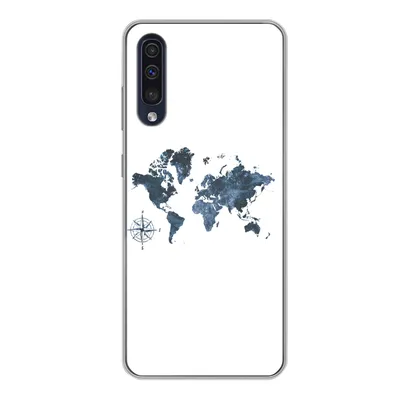 Produktbild von MuchoWow® Handyhülle Schutzhülle Hülle für Samsung Galaxy A50 Weltkarte - blau - Kompass Silikon Softcase Handy Hülle - Mobiltelefonhülle