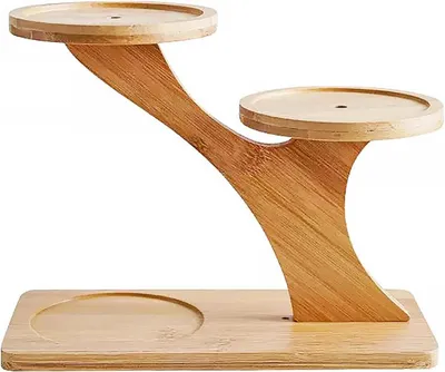 Produktbild von Set 3 Keramik-Sukkulententöpfe mit Holzständer und Bambus-Tablett, für Zuhause und Büro