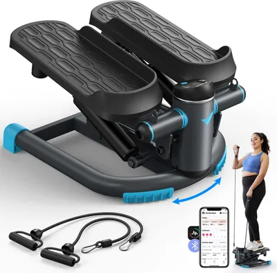 Produktbild von merach Stepper 150 kg, Mini, Swing- & Twist-Funktion, LCD, Widerstandsbänder, 2-in-1, Ganzkörpertraining für Beine, Po, Arme, Stahl, MERACH App, montagefrei