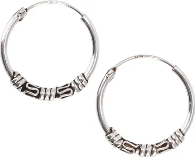 Produktbild von Ethno Ohrringe, Boho Silbercreolen, Bali Creolen Modell 5 - 2,0 cm, Silber-Farben, SterlingSilber, Silberohrringe