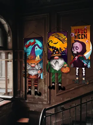 Produktbild von Halloween-Hängedeko, Türdekoration für Halloween, Halloween-Stoffdekoration, beleuchteter Halloween-Türvorhang, Halloween-Bad-Türdekoration