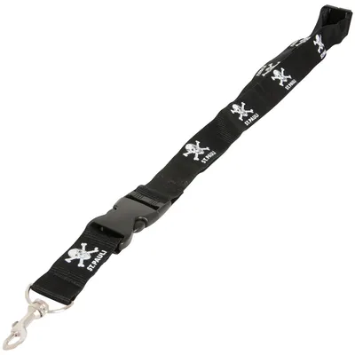 Produktbild von FC St. Pauli Schlüsselband Totenkopf Schwarz, Original Fanartikel, Schwarzes Lanyard mit Totenkopf-Print und Metall-Karabiner, Polyamid