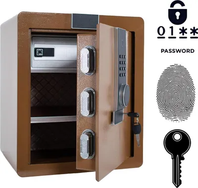Obrázok produktu pre Pancierovaný biometrický domáci trezor s odtlačkom prsta 45x38x32 cm hnedý