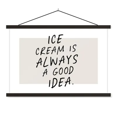 Produktbild von MuchoWow® Textilposter Zitate - Essen - Eiscreme ist immer eine gute Idee - Sprichwörter 90x60 cm mit schwarzem Rahmen - Aufhängungssatz