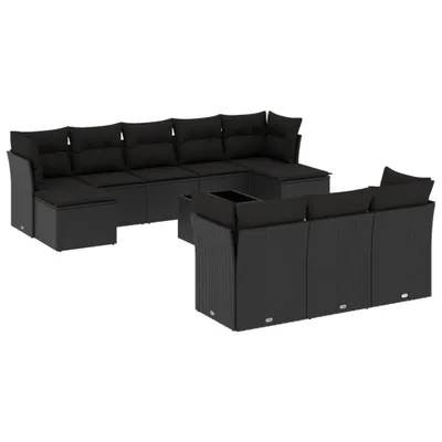 Image de vidaXL Ensemble de salon de jardin 11 pièces avec coussins noir poly rotin
