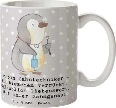 Produktbild von Mr. & Mrs. Panda Tasse Zahntechniker Spaß - Grau Pastell - Geschenk, Becher, Beruf, Spruch, Zahnheilkunde, Zahnärzte, Geschenke für, Zahnmedizin, handgefertigte, mit