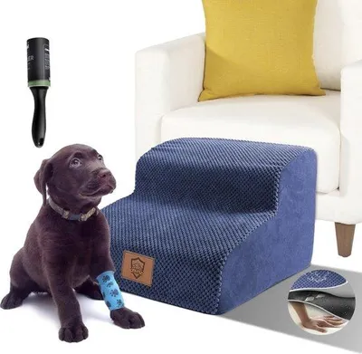 Produktbild von Famanu Haustierleiter Abnehmbare Hundetreppe für Sofa, Bett, Tragbare Katzentreppe mit Waschbarem Bezug, 2 Stufen