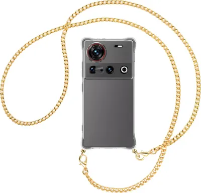 Produktbild von Handykette Backcover-Schutzhülle mit Band (Metall goldfarben) für Nubia Z70 Ultra 5G - goldfarbene Kette