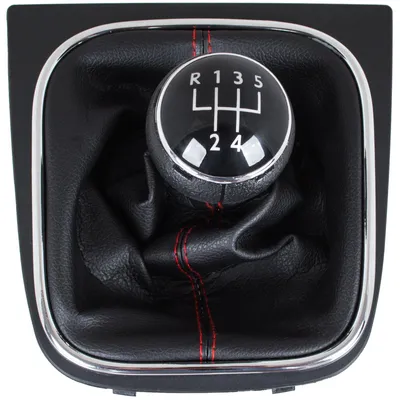 Obrázok produktu pre Radenie páka + čierna manžeta radiacej páky s červeným lemom a chrómovým rámom, 5-stupňová prevodovka, pre VW Golf V (03-08)