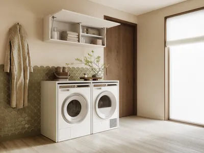 Zdjęcie produktu dla PLATAN ROOM, szafka do zabudowy pralki, zestaw DORA, szerokość 130 cm, szafka górna do pralki i suszarki, biały, matowy