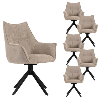 Produktbild von Esszimmerstühle 6er Set Ginosa beige mit Armlehnen & drehbarem Sitz – gepolstert