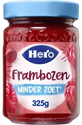 Immagine prodotto di Hero Frambozen Jam Minder Zoet 325g – crema spalmabile di frutta con zucchero ridotto