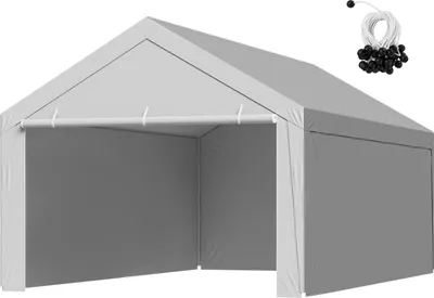 Image de Toit de rechange pour carport - Bâche de rechange pour tente de garage - 3,65 x 6,09 m - Avec parois latérales - Résistant aux UV - Résistant à l'usure - Pour abri de voiture - Cadre non compris - Gris