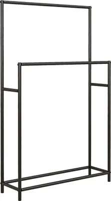 Produktbild von Handtuchhalter, Freistehend Handtuchständer mit 2 Handtuchstangen, Badetuchhalter für Badezimmer, Metall, 66 x 20 x 110 cm, Schwarz