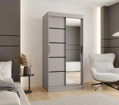 Obrázek produktu pro Úzká šatní skříň 100 cm CASANDRA se zrcadlem - kašmír / černá