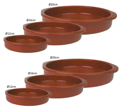 Produktbild von 6er Set - Mediterrane Tapasschale - Rund aus Ton, pflegeleicht (je 2 Stück Ø12, 16 und 20cm)