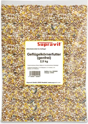Produktbild von Supravit Geflügelkörnerfutter 2,5kg | Ohne Gentechnik | Körnermischung für Geflügel, Hühner, Wachteln & Enten