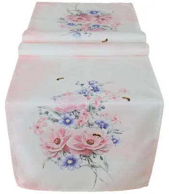 Produktbild von Tischläufer Blüten Pastellfarben rosa bunt bedruckt 40x140 cm