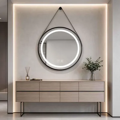 Produktbild von Zimilo LED Badspiegel Rund 70cm mit Beleuchtung, Touch-Schalter, Anti-Beschlag Funktion, Dimmbar 3 Farbtemperaturen, Schwarzer Rahmen Wandspiegel