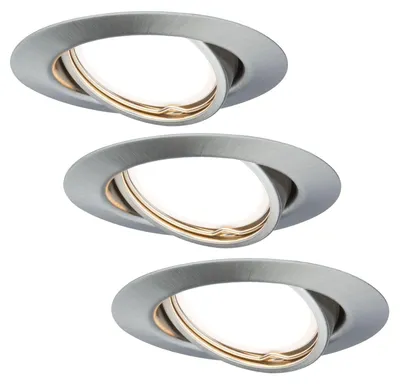 Image de Spots encastrés ronds, pivotants, LED, 3 niveaux de variation de l'intensité lumineuse, 3 x 4,8 W, 475 lumens, 230 V, diamètre 51 mm, en fer brossé/métal