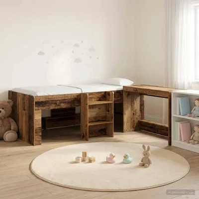 Obrázok produktu pre Maison Exclusive – Posteľ s horným poschodím a pracovným stolíkom pre deti, vyrobená z recyklovaného dreva, rozmer 90 x 190 cm