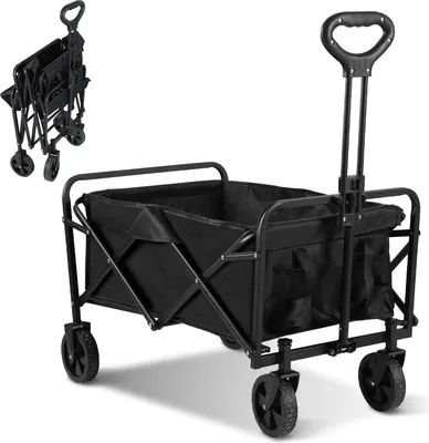 Produktbild von Izrielar Bollerwagen Faltbar, Für Camping Einkaufen, Belastbar Bis 80kg, Handwagen, Faltwagen 360 ° Drehbar 2 Netztaschen klappbarer bollerwagen