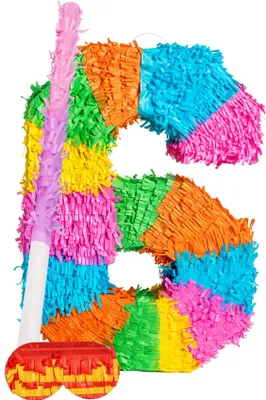 Produktbild von Fax Potato Nummer 6 Pinata-Set mit Stock und Augenbinde – rosa Stock